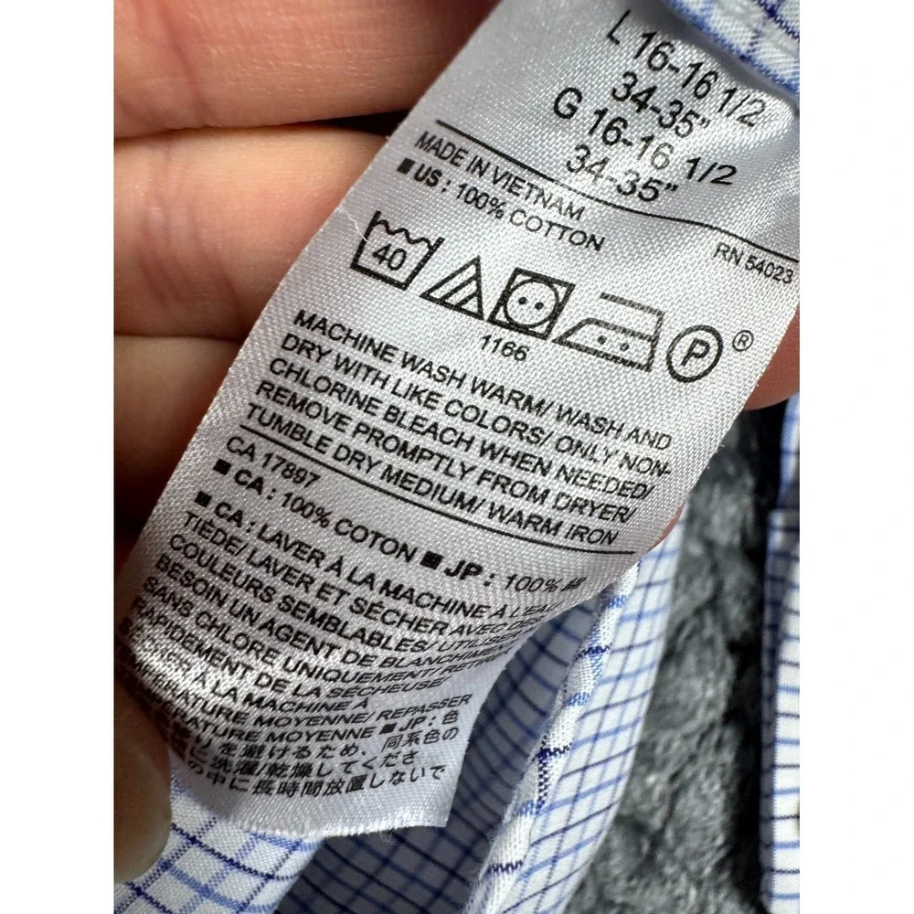 Banana Republic Untucked Fit Dress Shirt Mens L 16-16.5 White Blue Check Formal